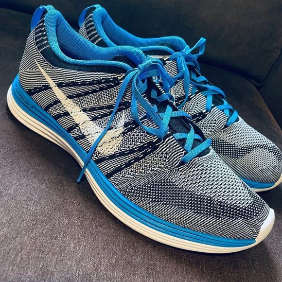 Excellent Nike iD Flyknit Lunar 1 blue green men’s 13 US 47.5 EUR - Picture 2 of 12